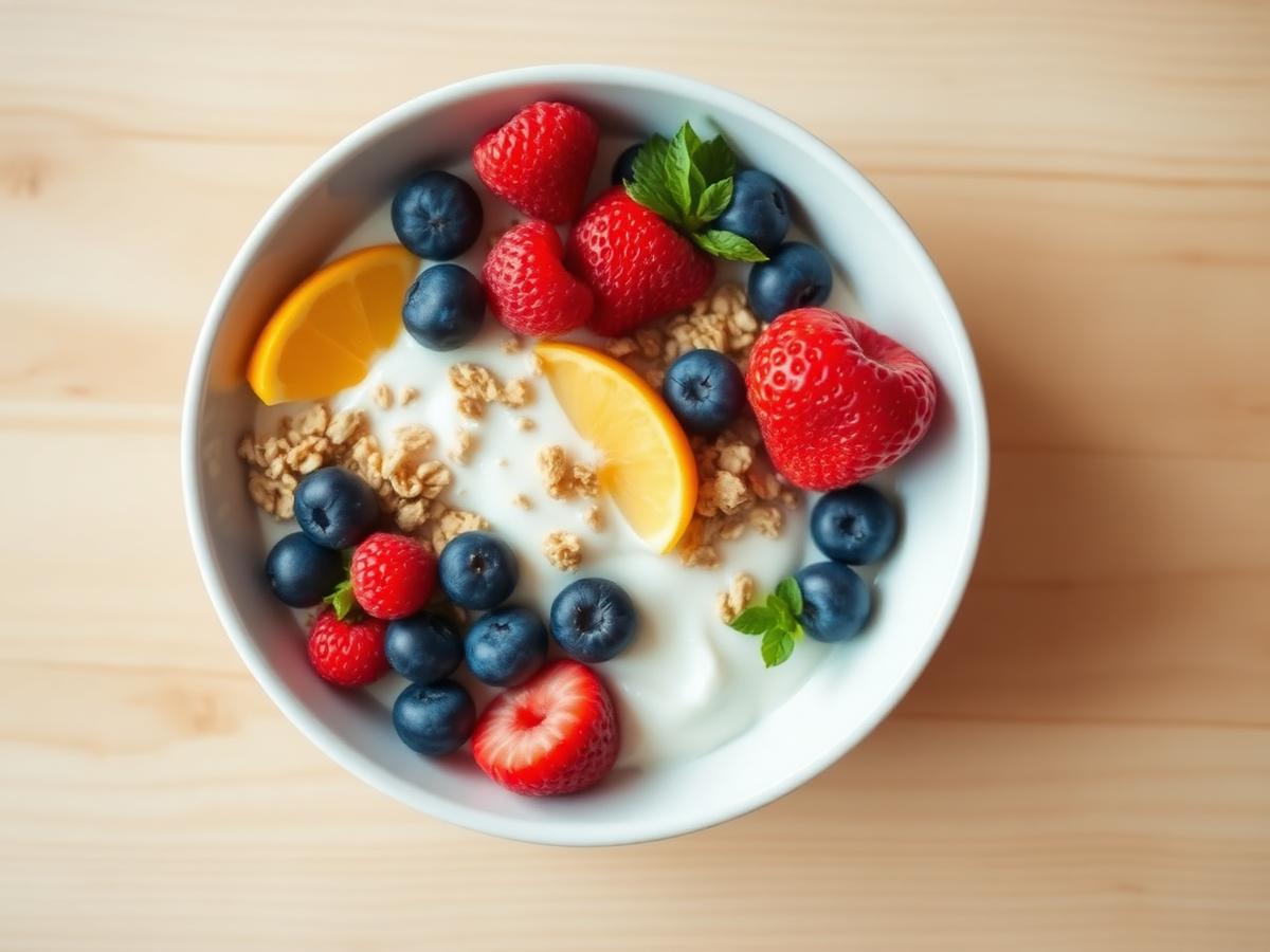 Healthy bowl of fruits, berries and yogurt